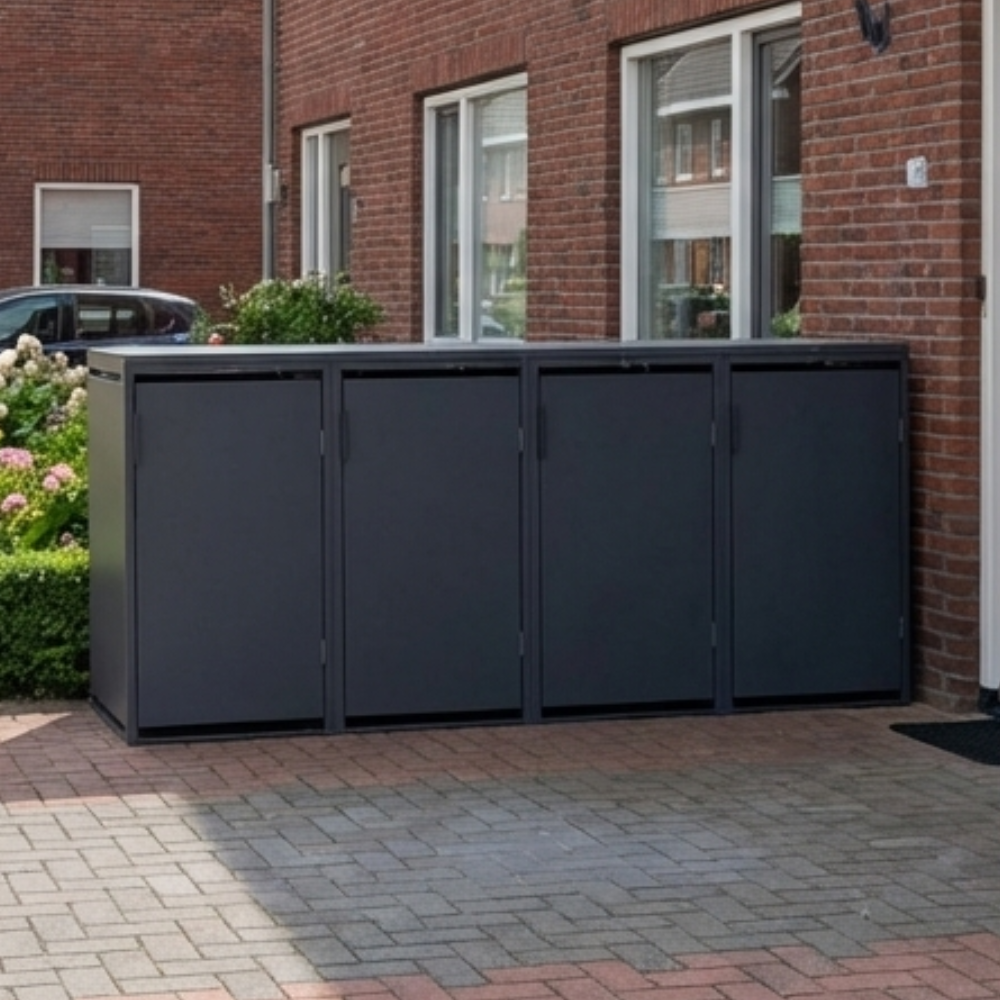 4 vakken | Premium Kliko ombouw voor 360L | Container ombouw | Afvalboxen | Antraciet