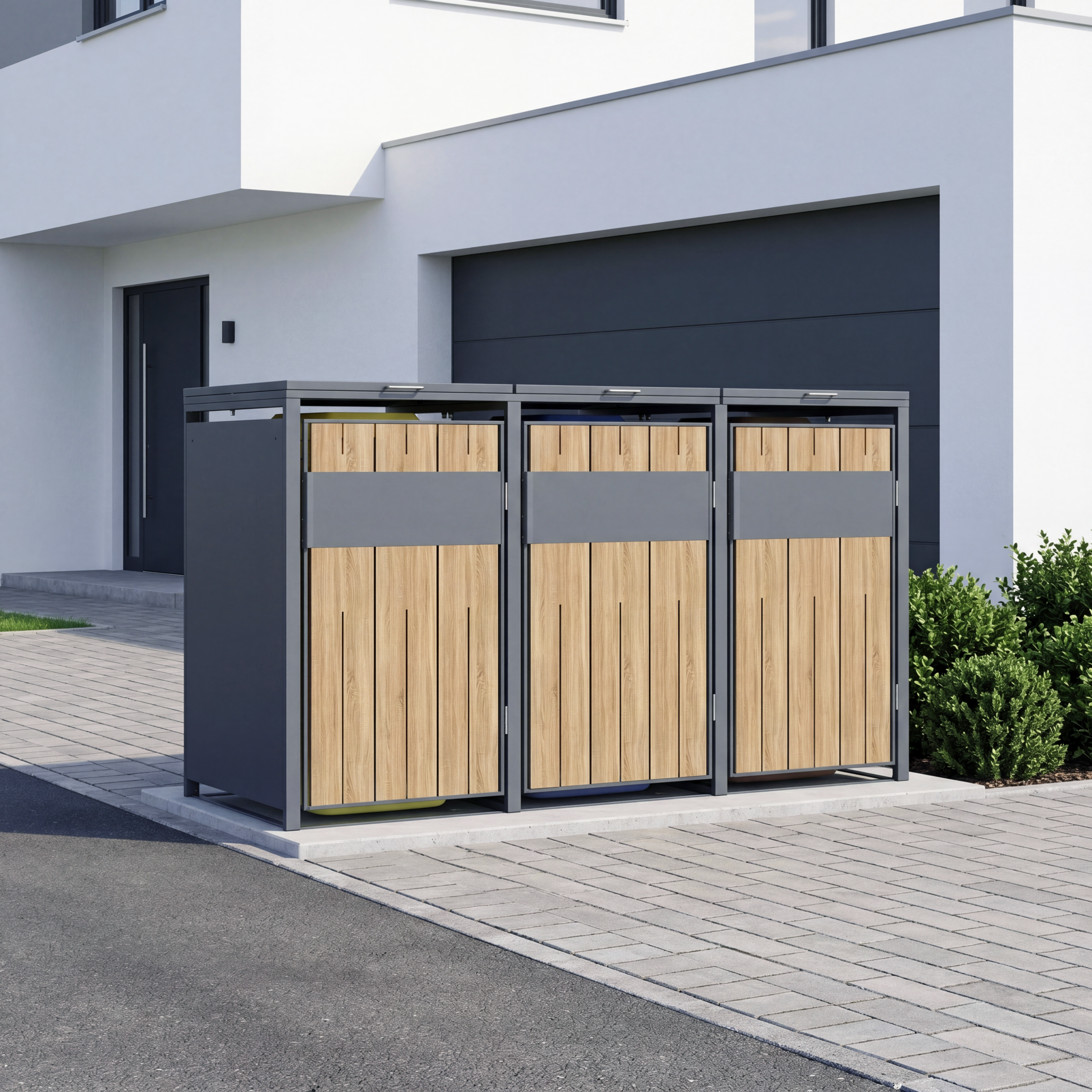 3 vakken | Premium Kliko ombouw voor 240L | Container ombouw | Afvalboxen | Eiken