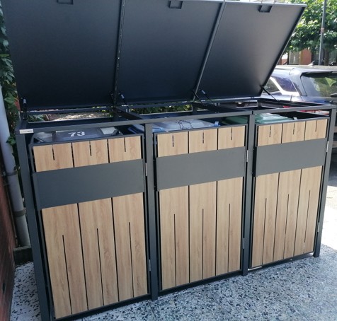 3 vakken | Premium Kliko ombouw voor 240L | Container ombouw | Afvalboxen | Eiken - Afbeelding 12