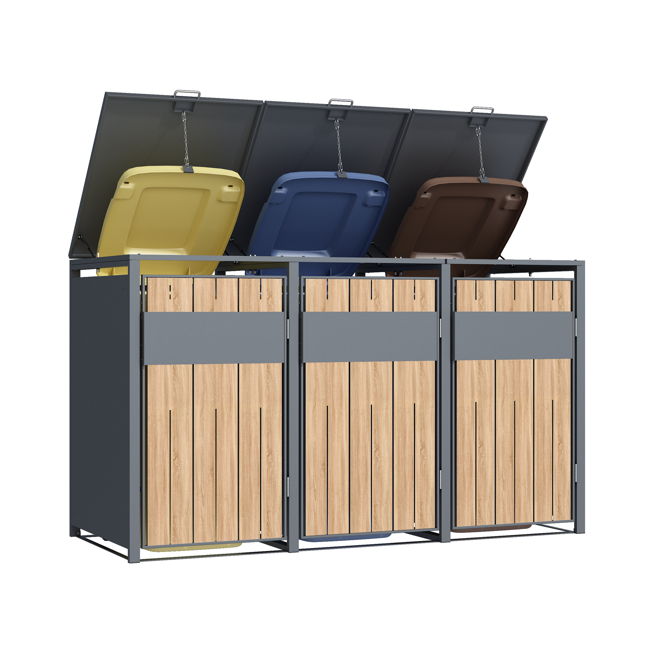 3 vakken | Premium Kliko ombouw voor 240L | Container ombouw | Afvalboxen | Eiken - Afbeelding 4