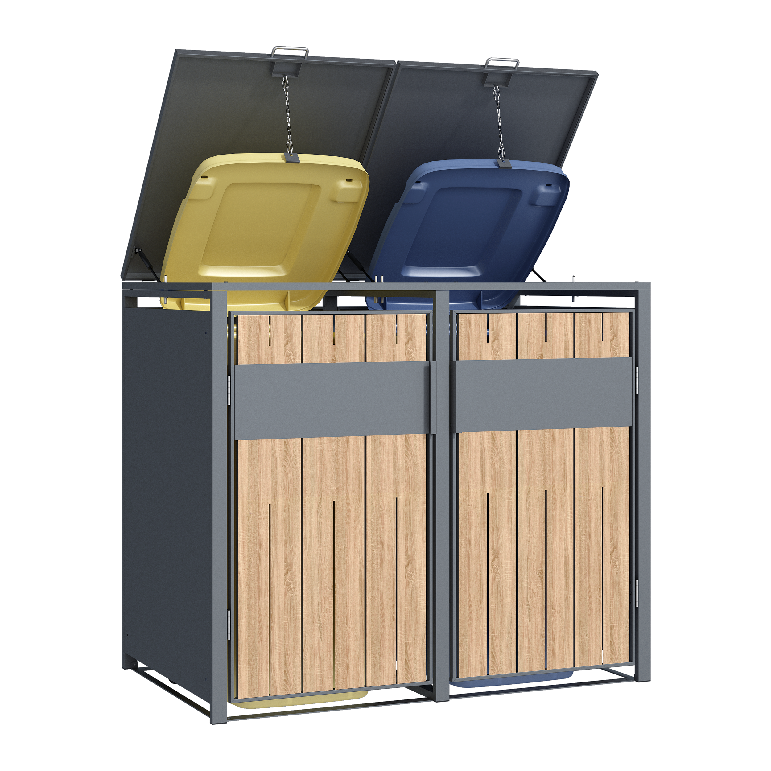 2 vakken | Premium Kliko ombouw voor 240L | Container ombouw | Afvalboxen | Eiken - Afbeelding 4