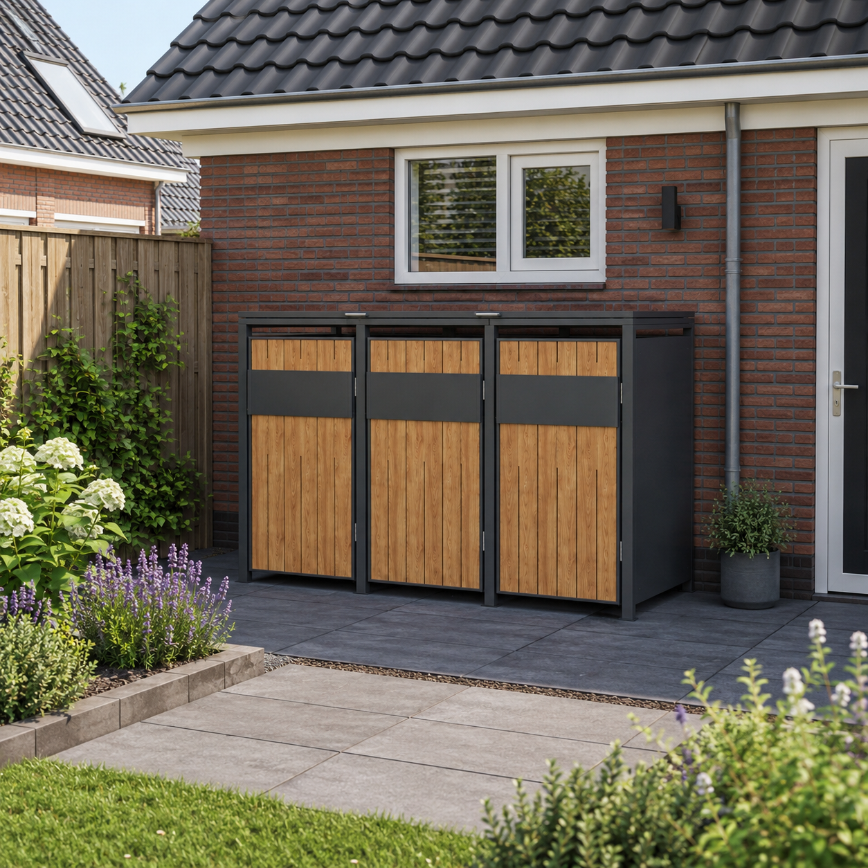 3 vakken | Premium Kliko ombouw voor 240L | Container ombouw | Afvalboxen | Eiken