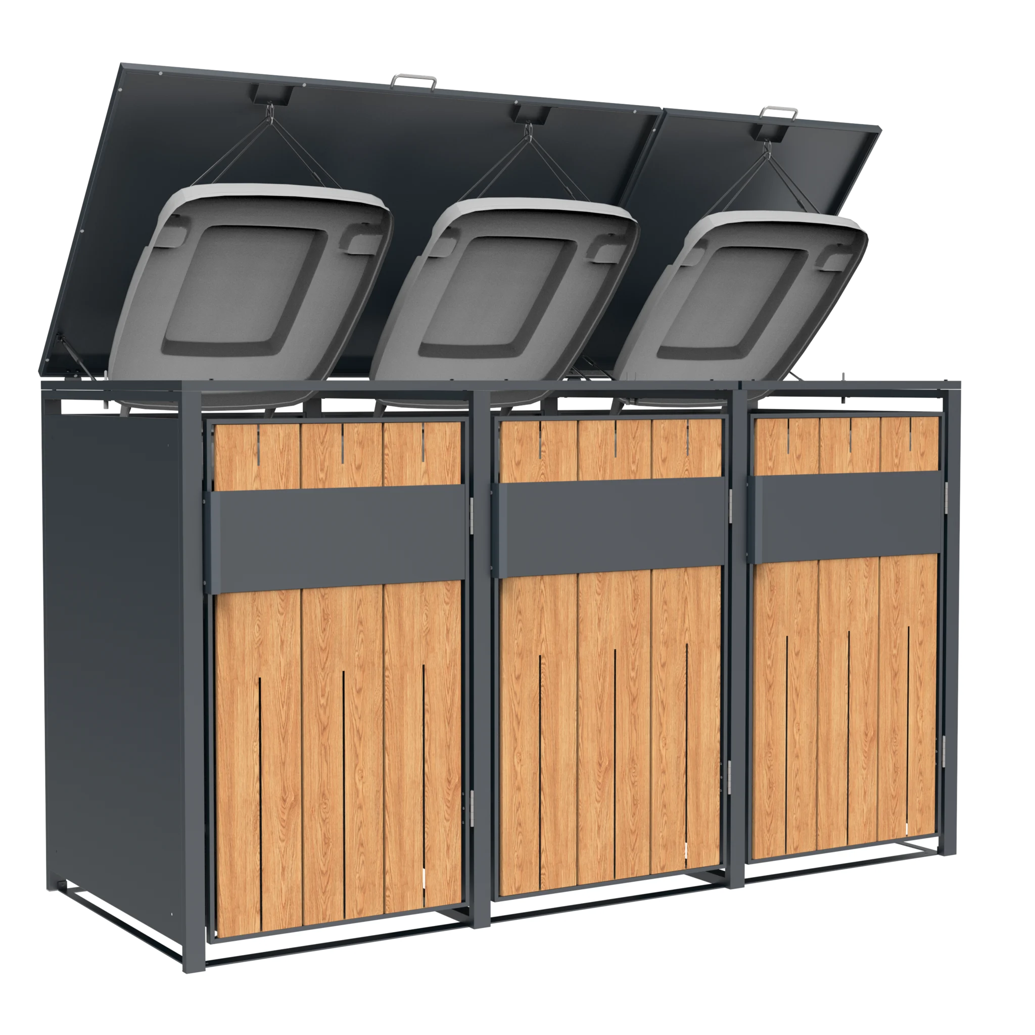 3 vakken | Premium Kliko ombouw voor 240L | Container ombouw | Afvalboxen | Eiken - Afbeelding 3