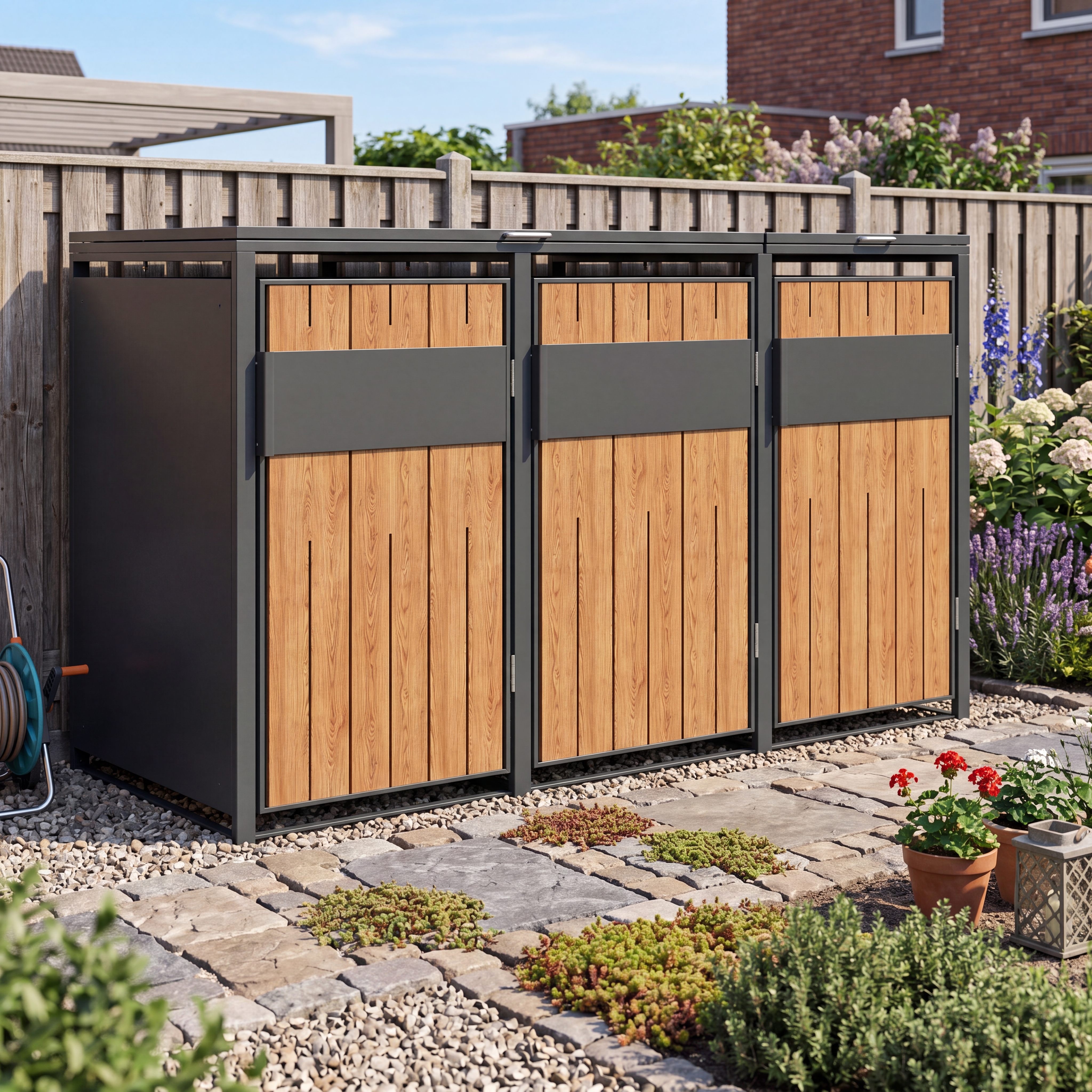 3 vakken | Premium Kliko ombouw voor 240L | Container ombouw | Afvalboxen | Eiken