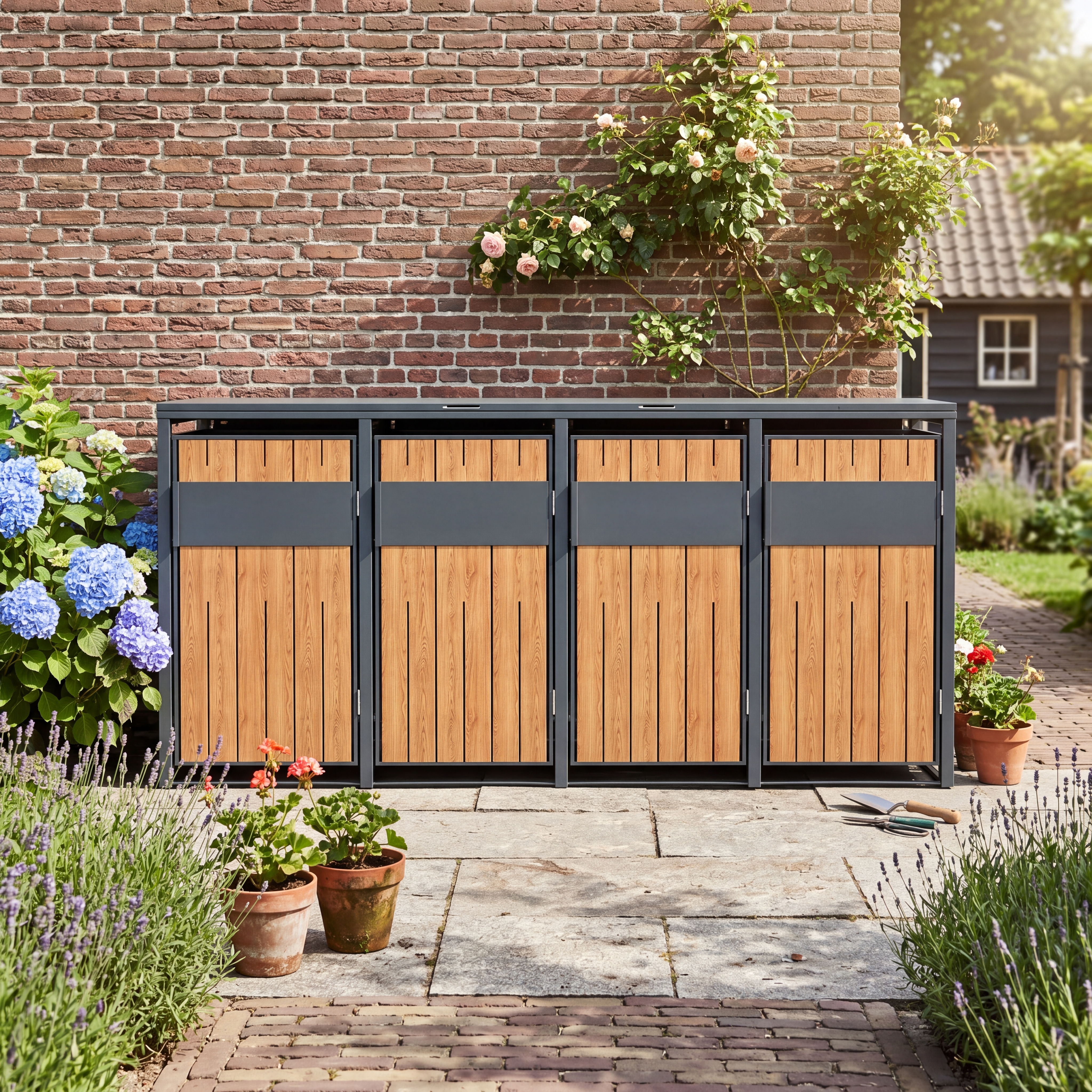 4 vakken (2×2)| Premium Kliko ombouw voor 240L | Container ombouw | Afvalboxen | Eiken